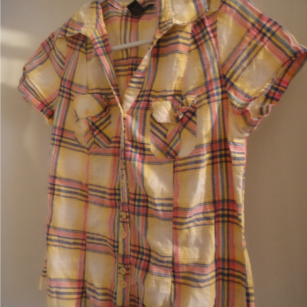 Wet Seal Multicolor Plaid Button Down Shirt